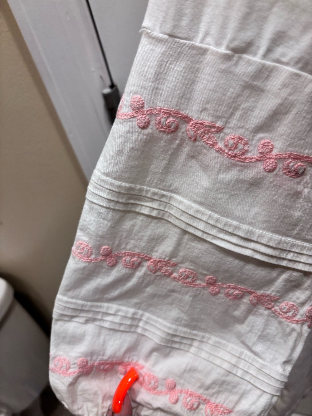 White Blouse with Pink Embroidered Sleeves by - Picture 3 of 4